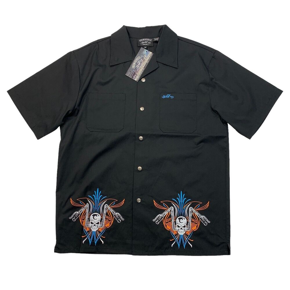 Iron Horse Shirt Mens XL Extra Large Tribal Biker Motorcycle Skull Snap Buttons